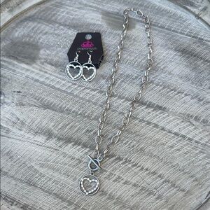 Paparazzi Silver Tone With Rhinestone Necklace and Matching  Earrings